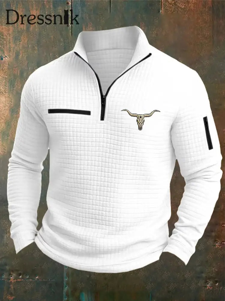 Herren Retro Western Lässiges Langarm Sweatshirt/Hoodie Weiß / S