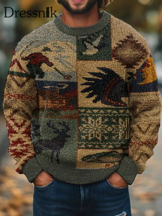 Herren Retro Western Muster Pullover als bild / S