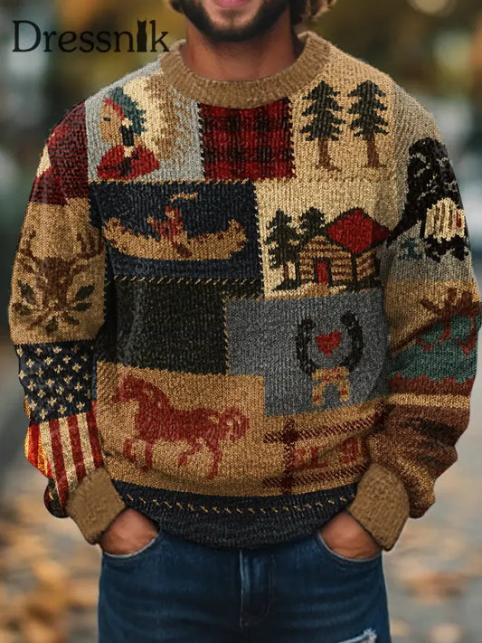 Herren Retro Western Muster Pullover als bild / S