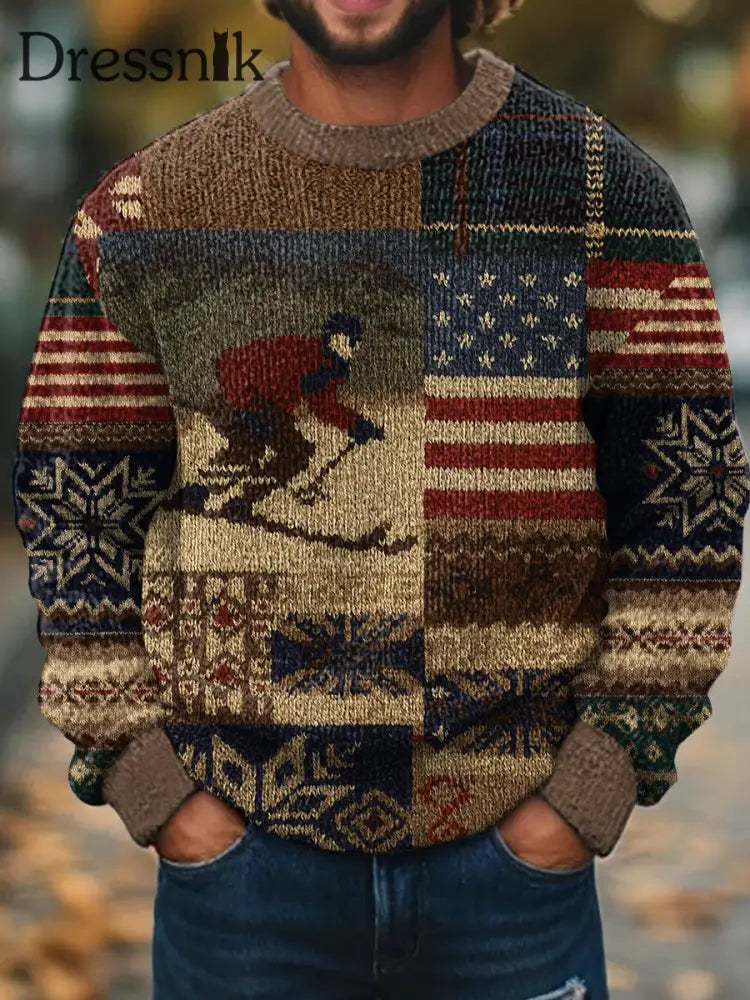 Herren Retro Western Muster Pullover als bild / S