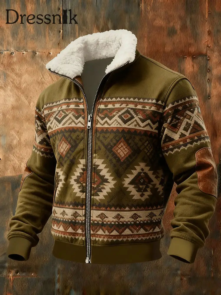 Herren Retro Western Pelz kragen Jacke mit Reiß verschluss als bild / S