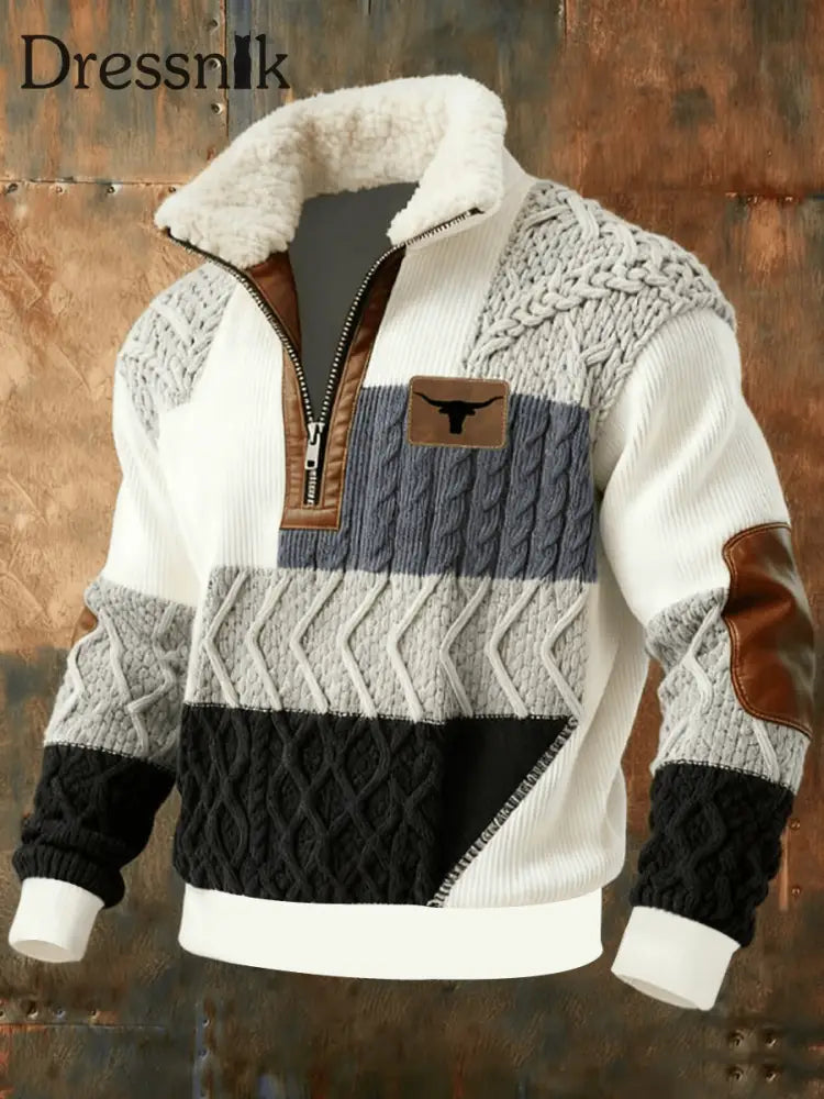 Herren Retro Western Plüsch Stand Kragen Hemd als bild / S