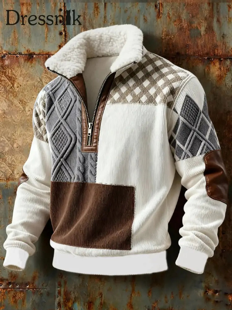 Herren Retro Western Plüsch Stand Kragen Hemd als bild / S