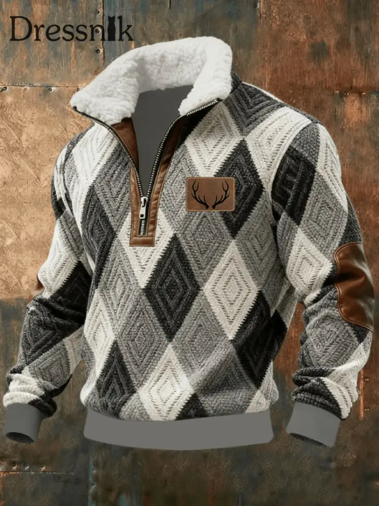 Herren Retro Western Plüsch Stand Kragen Hemd als bild / S