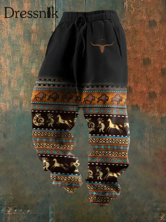 Herren Retro Western Print Lose Freizeit hosen A / S