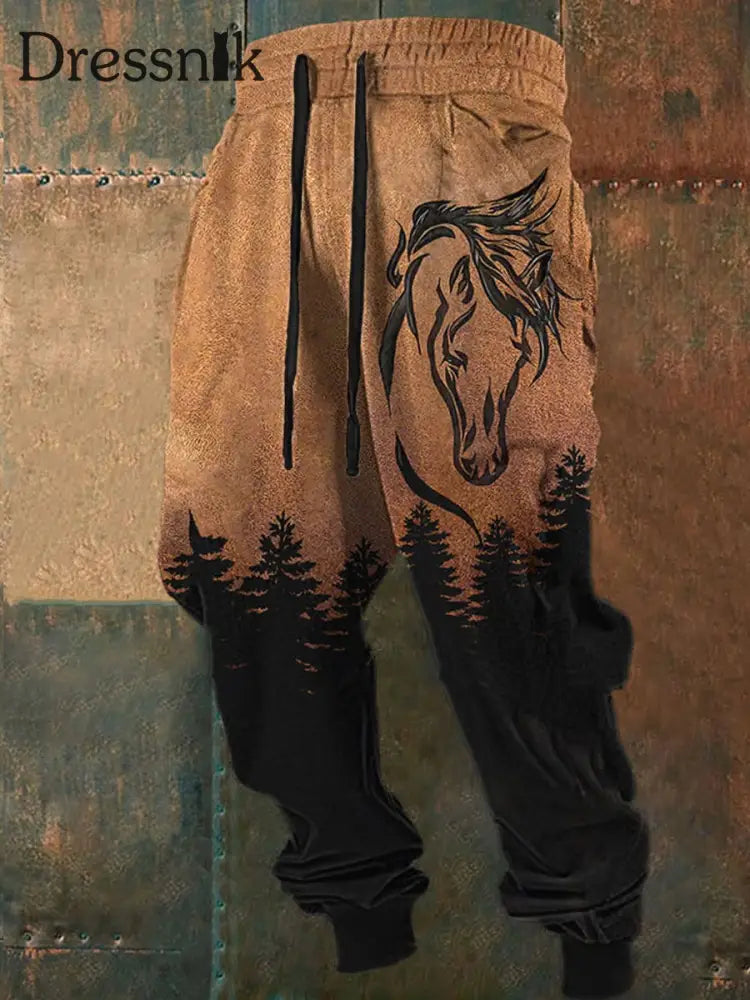 Herren Retro Western Print Lose Freizeit hosen A / S