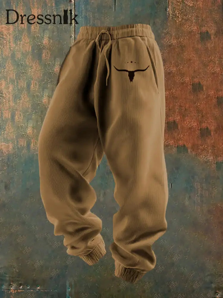 Herren Retro Western Print Lose Freizeit hosen D / S