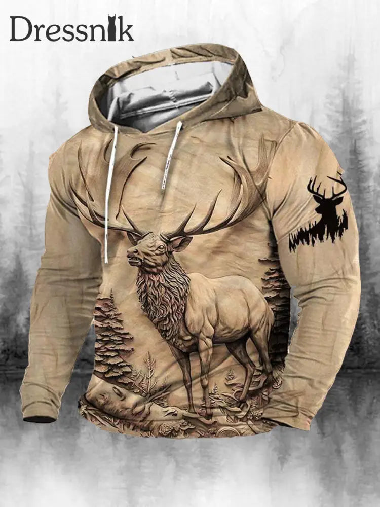 Herren Retro Western Print Modischer Langarm Hoodie