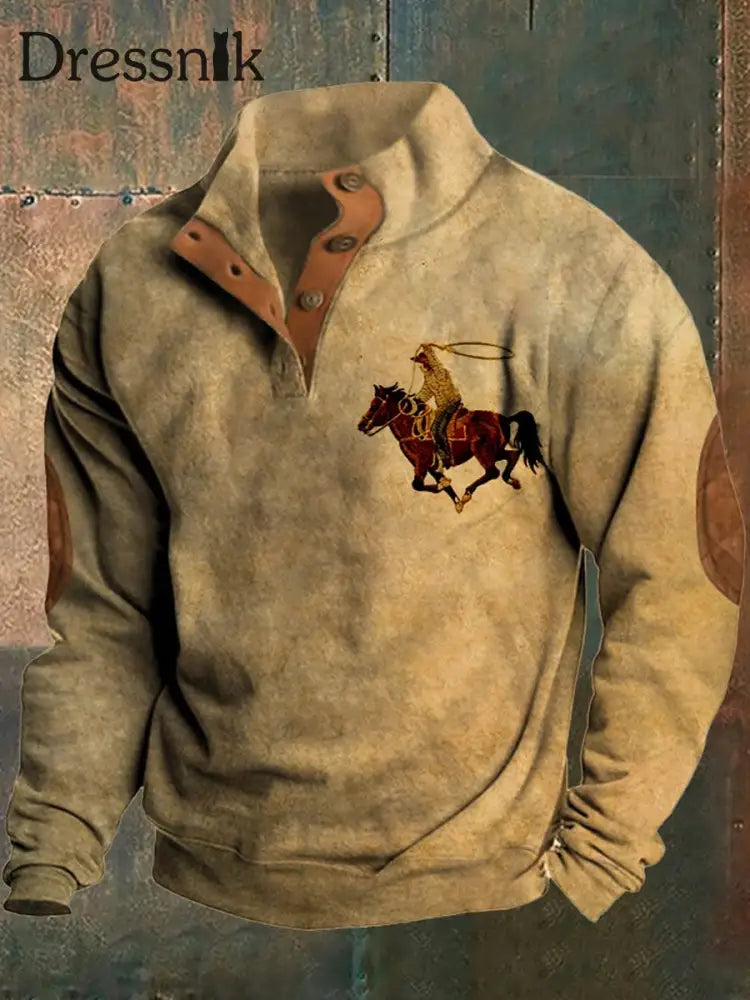 Herren Retro Western Rodeo Bedrucktes Ständer Kragen Knopf Bündig Outdoor Sweatshirt A / S