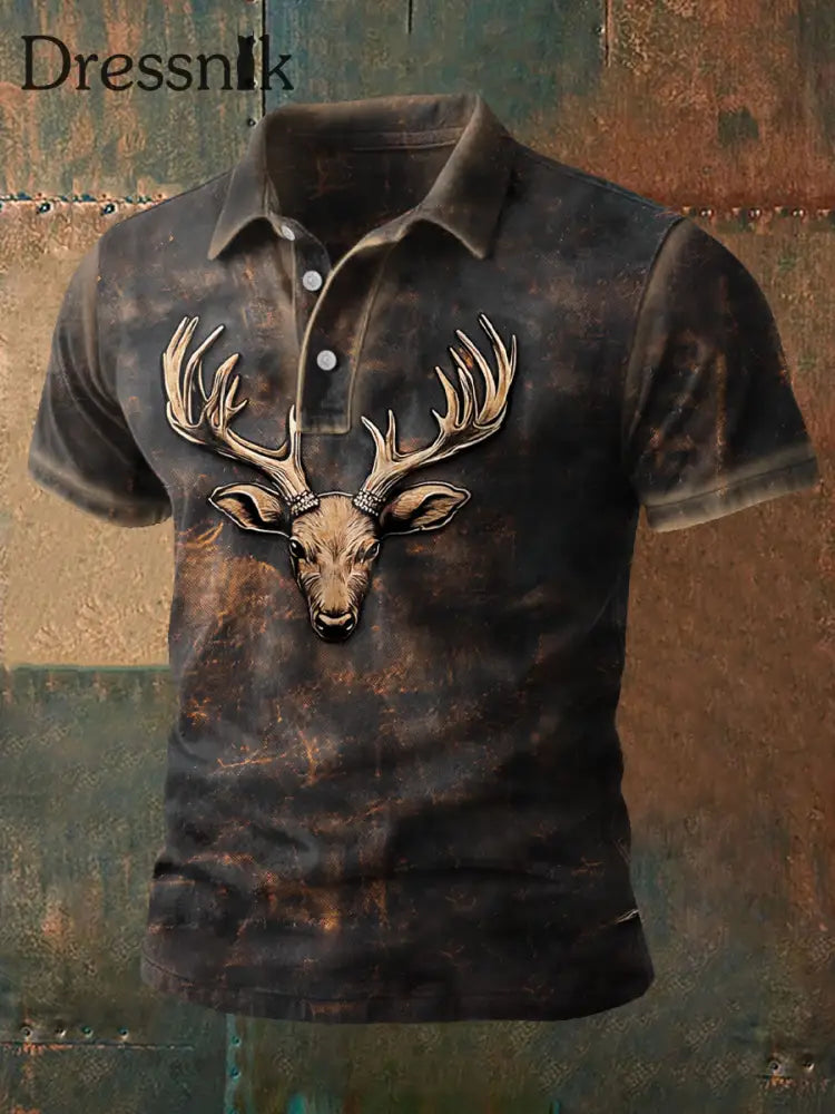 Herren Retro Western Style Elk Art bedruckte Freizeit Tops als bild / S