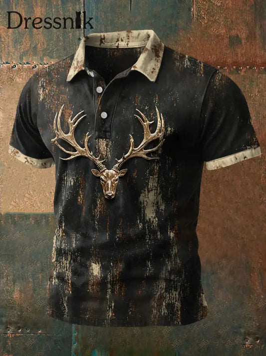 Herren Retro Western Style Elk Art bedruckte Freizeit Tops als bild / S