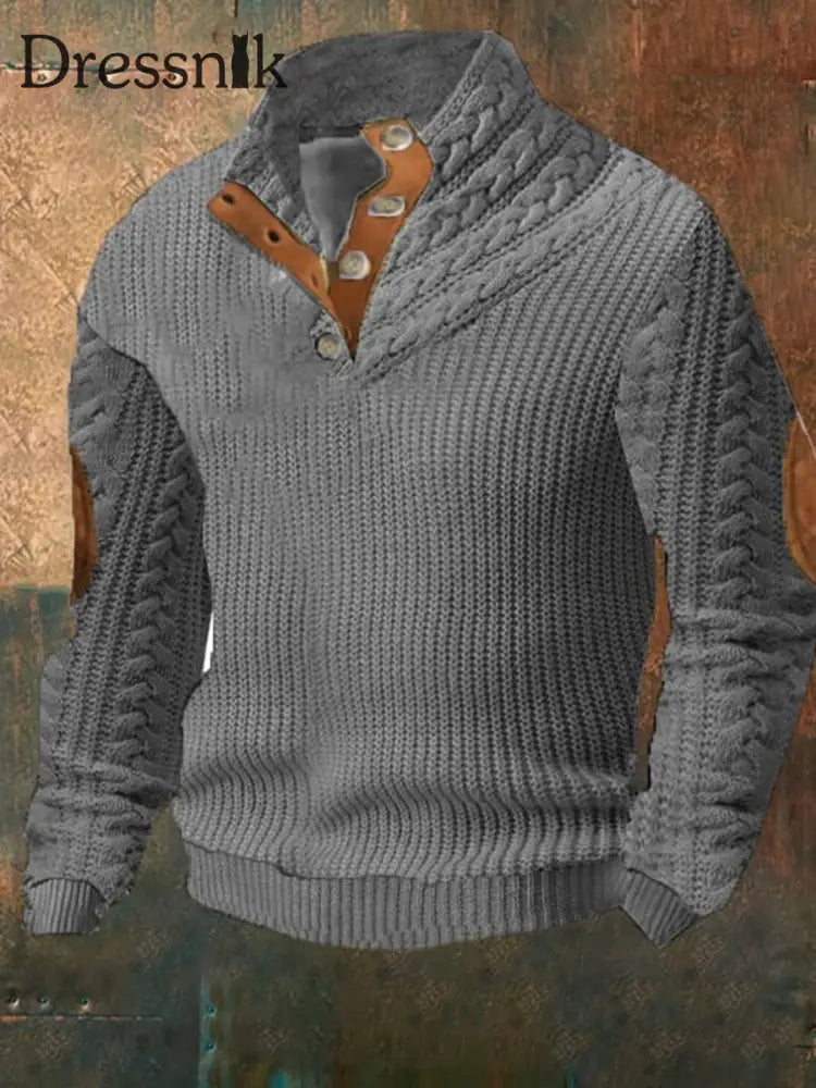 Herren Retro Western Textur Muster Print Henry Casual Outdoor Dickes Sweatshirt A / S