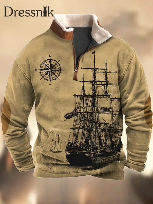 Herren Retro Western Textur Muster Print Henry Casual Outdoor Dickes Sweatshirt A / S