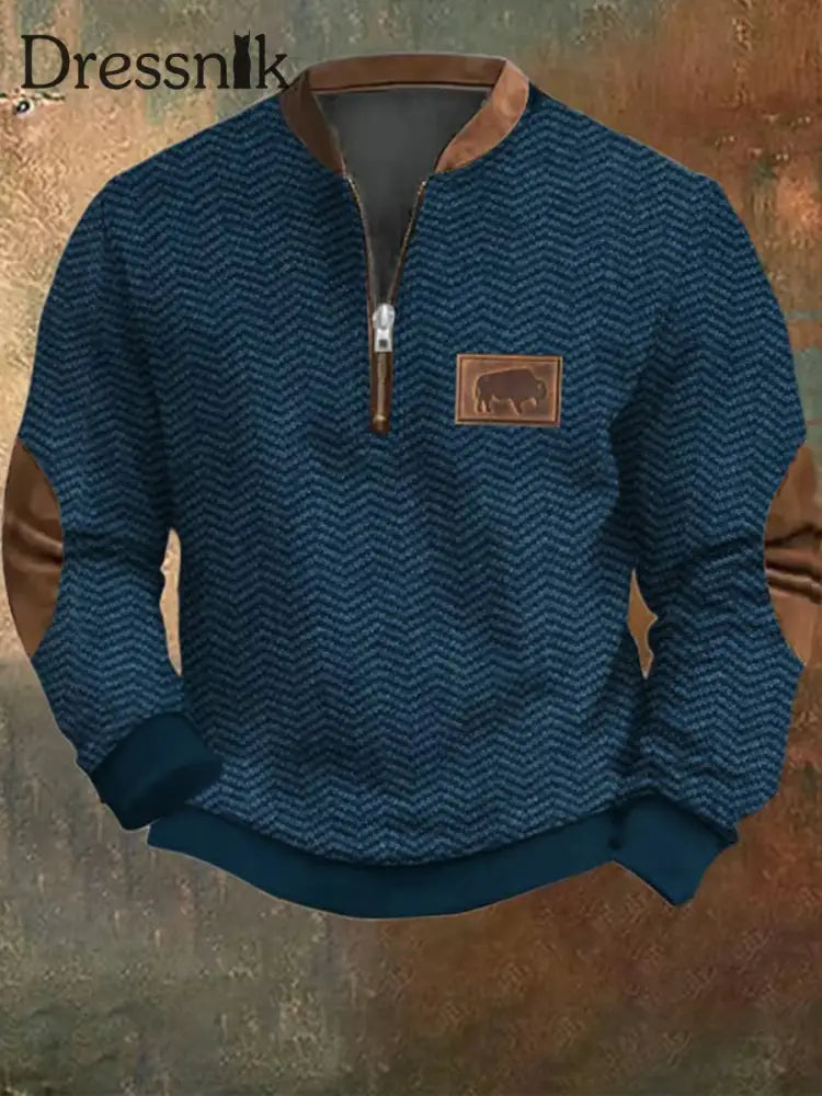 Herren Retro Western Textured Muster Print Henley Casual Outdoor Dickes Sweatshirt A / S