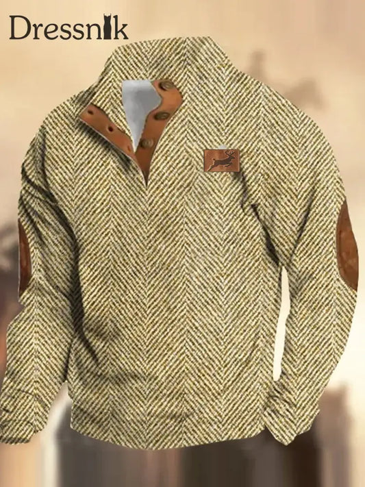 Herren Retro Western Textured Muster Print Henley Casual Outdoor Dickes Sweatshirt A / S