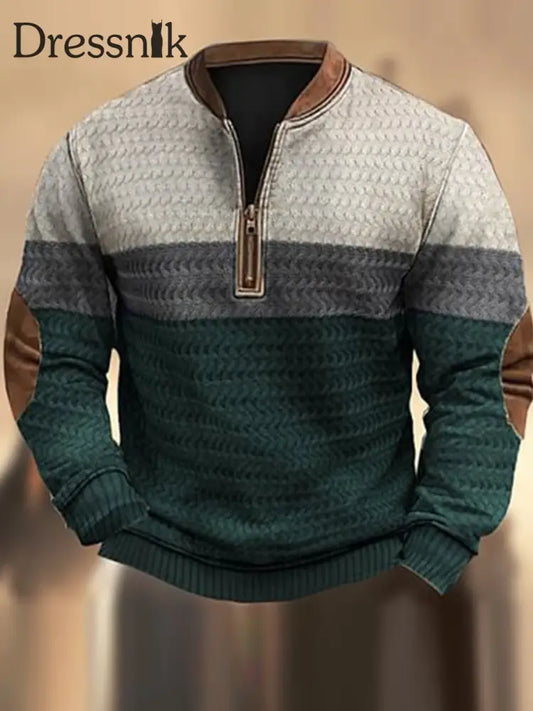 Herren Retro Western Textured Muster Print Henry Casual Outdoor Dickes Sweatshirt A / S