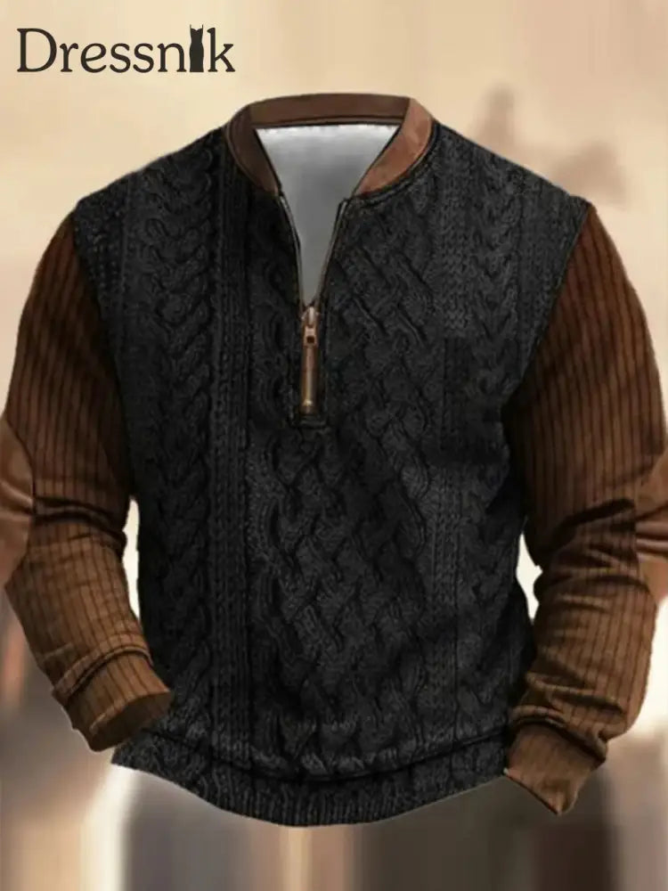 Herren Retro Western Textured Muster Print Henry Casual Outdoor Dickes Sweatshirt A / S