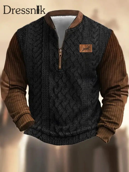 Herren Retro Western Textured Muster Print Henry Casual Outdoor Dickes Sweatshirt A / S