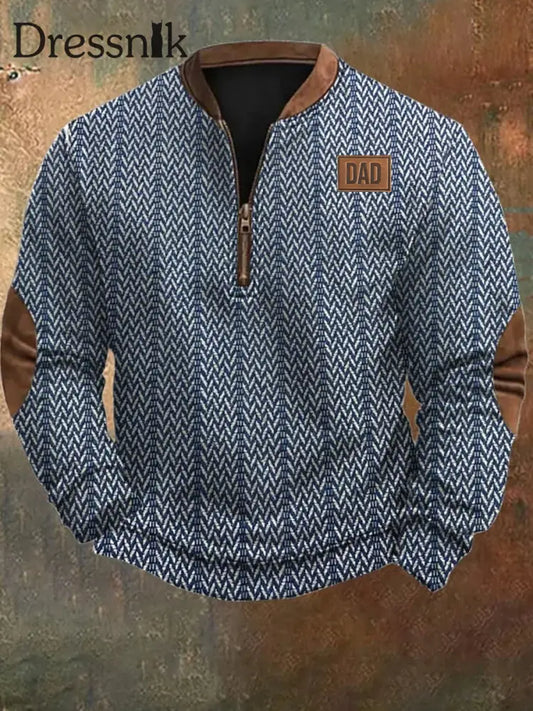 Herren Retro Western Textured Muster Print Henry Casual Outdoor Dickes Sweatshirt A / S