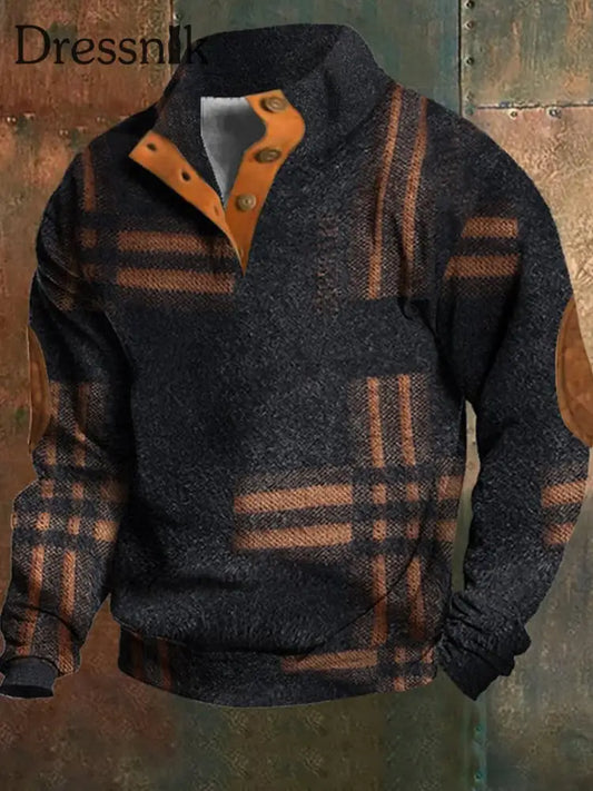 Herren Retro Western Textured Muster Print Henry Casual V-Ausschnitt Outdoor Dicker Pullover A / S