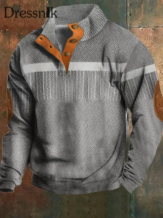 Herren Retro Western Textured Muster Print Henry Casual V-Ausschnitt Outdoor Dicker Pullover A / S