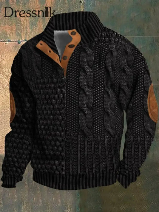 Herren Retro Western Textured Muster Print Henry Casual V-Ausschnitt Outdoor Dicker Pullover A / S