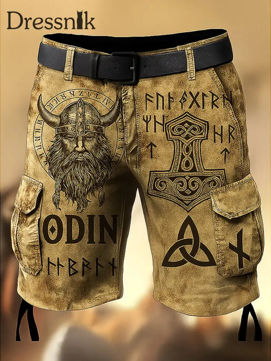 Herren-Retro-Wikinger-Mythos bedruckte Taschen-Freizeit-Cargo-Shorts A / M