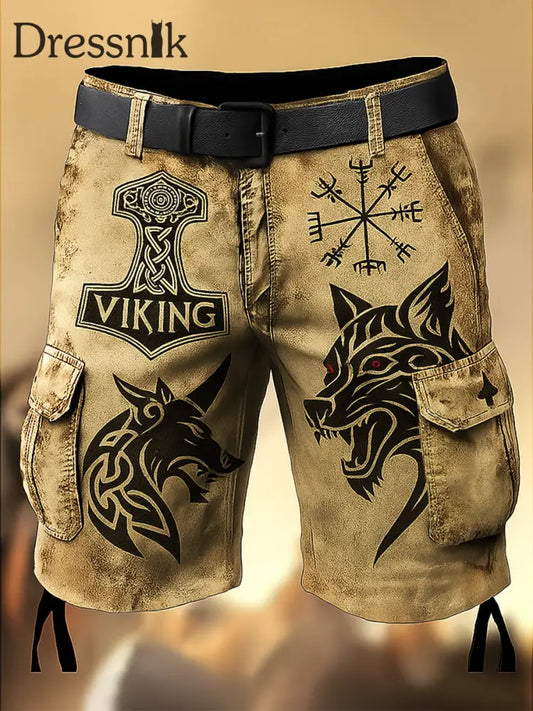 Herren-Retro-Wikinger-Mythos bedruckte Taschen-Freizeit-Cargo-Shorts A / M