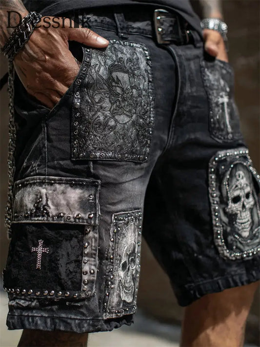 Herren Rock Skulls bedruckte Shorts als bild / S