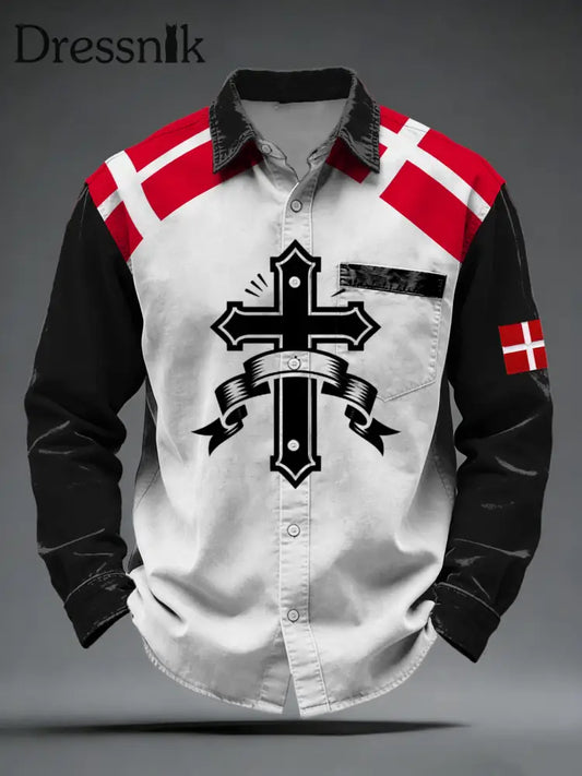 Herren-Rot-Weiß-Dänemark-Kreuz-Grafik-Shirt mehrfarbig / S
