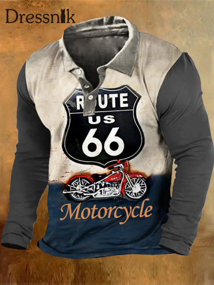 Herren Route Autobahn Zeichen Motorrad Print Reiß Verschluss Lässig Lose Langarm Shirt A / S