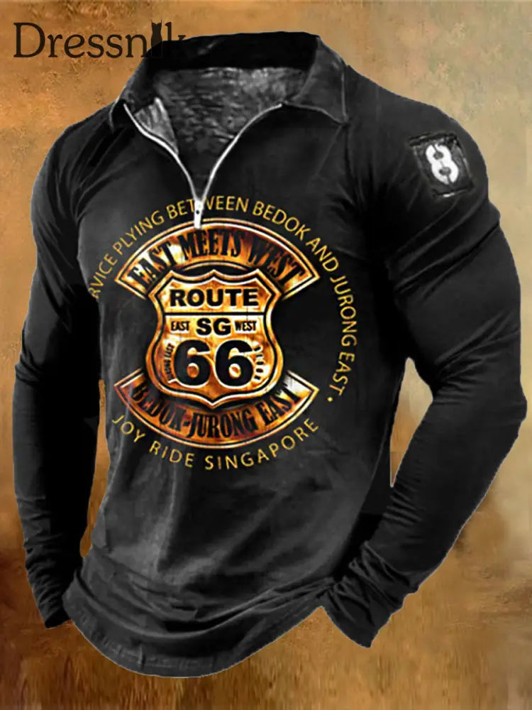 Herren Route Klassische Metalls Childer Print Revers Reiß Verschluss Lässig Lose Langarm Shirt A / S