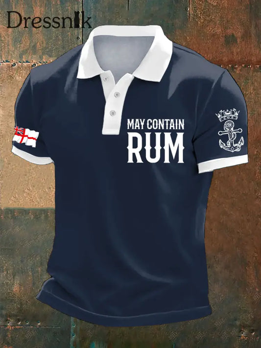 Herren Royal Navy Veteran Rum Lover bedruckte Freizeit-Tops Marineblau / S