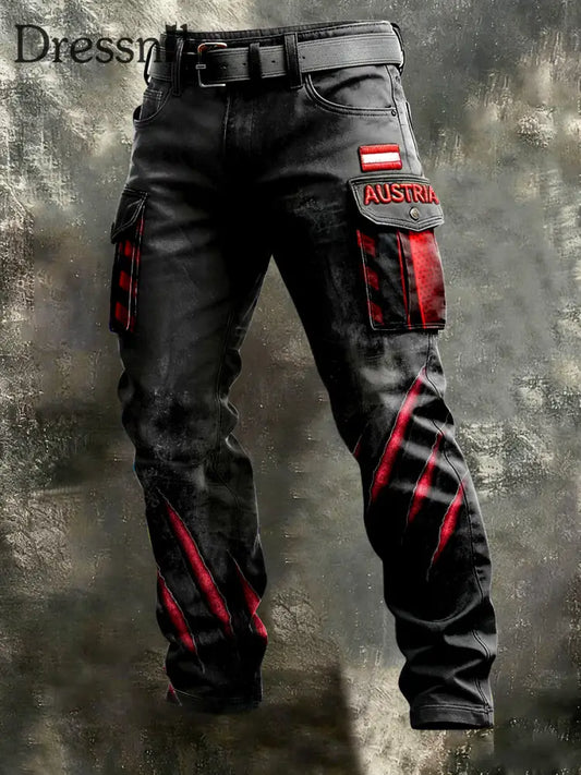 Herren-Rubbel druck Österreich ische Freizeit hose Schwarz Schwarz / S