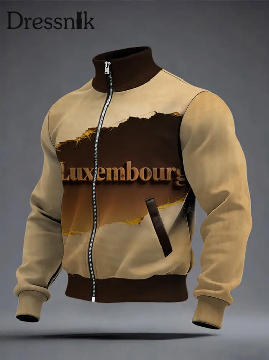 Herren rustikale Tan Distressed Luxemburg Grafik jacke mehrfarbig / S