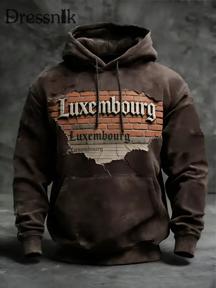 Herren Rustikaler Brick-Print Luxemburg Grafik Hoodie mehrfarbig / S