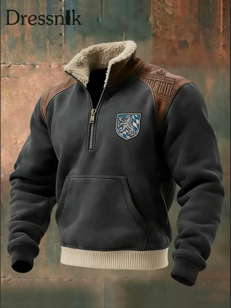 Herren Rustikales graues Brandenburger Tor & Löwen Crest Quarter-Reiß verschluss Sweatshirt mehrfarbig / S