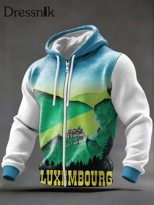 Herren Scenic Luxemburg Schloss Landschafts druck Steigung Zip Jacke mehrfarbig / S