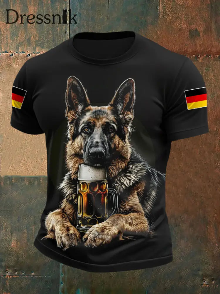 Herren Schäferhund Bier Print Casual T-Shirt Schwarz / S