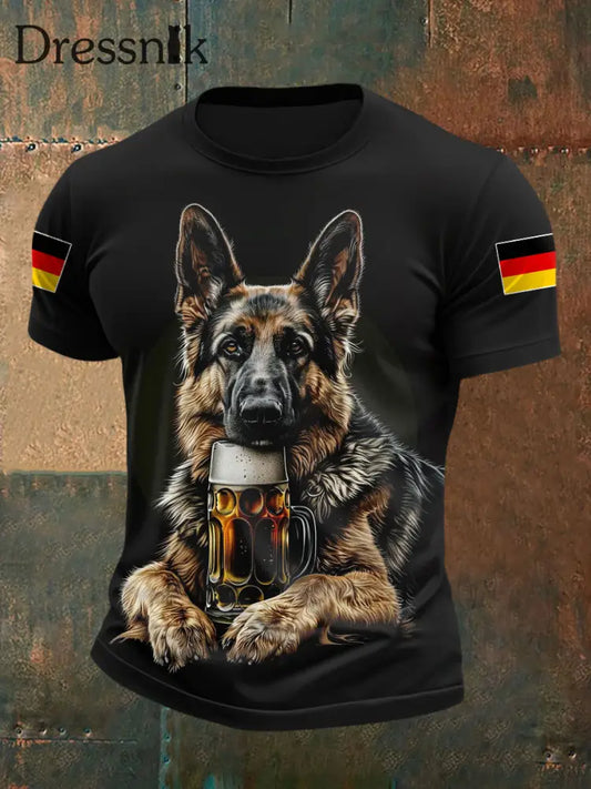Herren Schäferhund Bier Print Casual T-Shirt Schwarz / S