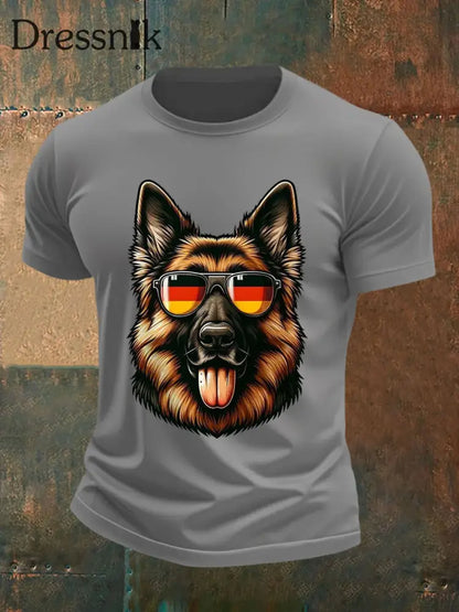Herren Schäferhund Print Casual T-Shirt Hellgrau / S