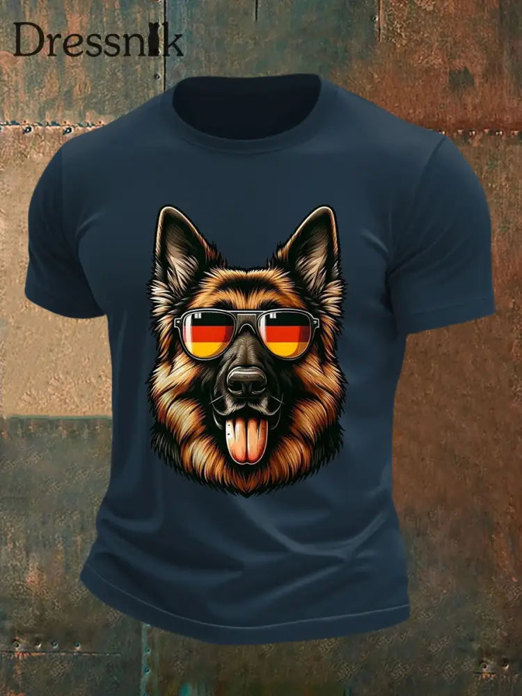 Herren Schäferhund Print Casual T-Shirt Marineblau / S