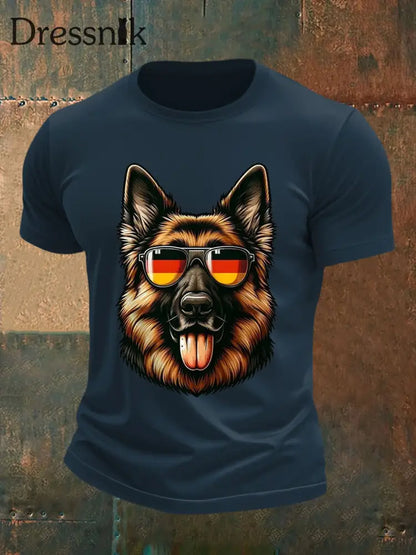Herren Schäferhund Print Casual T-Shirt Marineblau / S