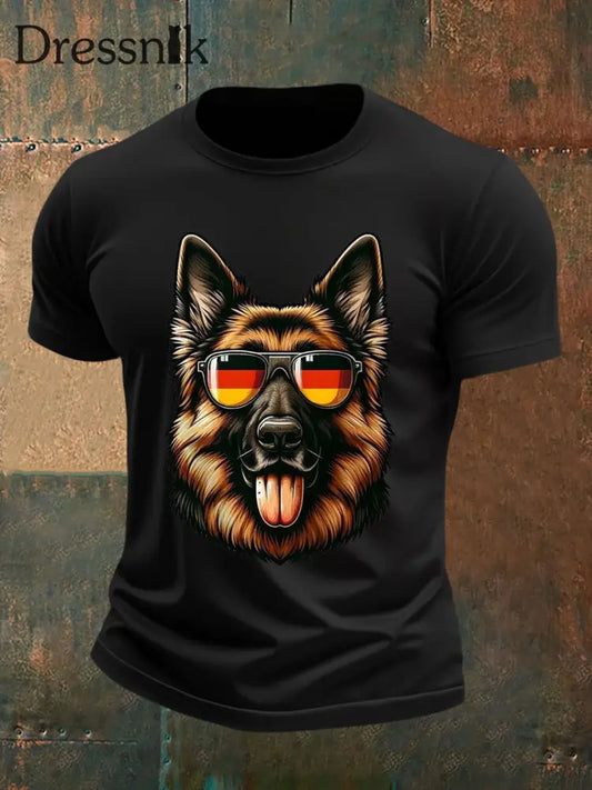 Herren Schäferhund Print Casual T-Shirt Schwarz / S