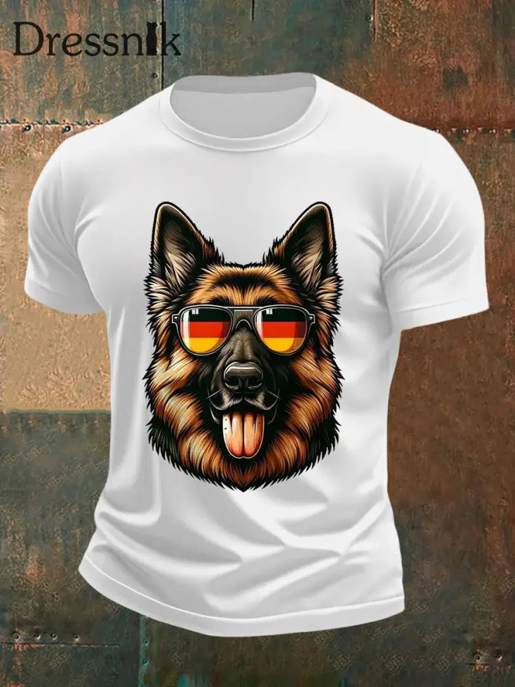 Herren Schäferhund Print Casual T-Shirt Weiß / S