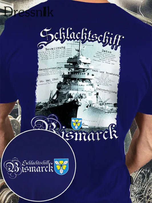 Herren schlachts chiff Bismarck bedrucktes Kurzarm-T-Shirt blau / S