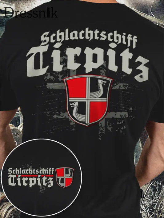 Herren schlachts chiff Tirpitz bedrucktes Kurzarm-T-Shirt Schwarz / S