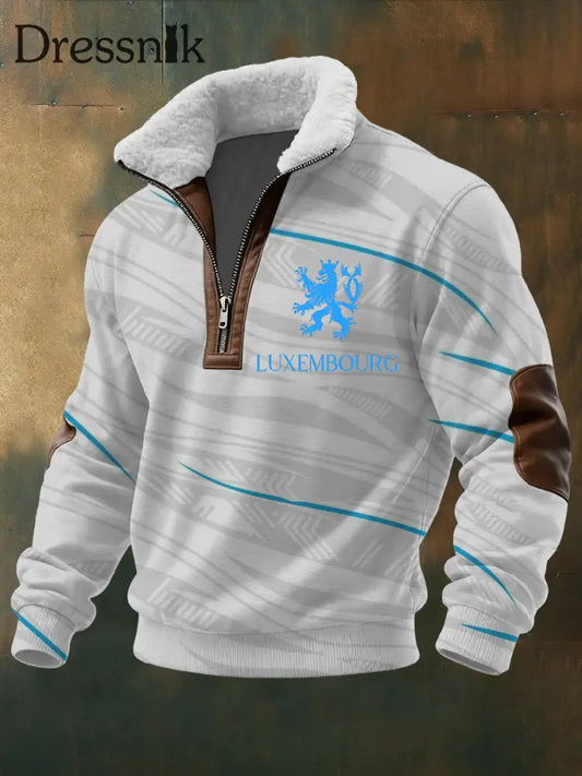 Herren Schlank gestreift Blau Luxemburg Lion Hoodie mehrfarbig / S