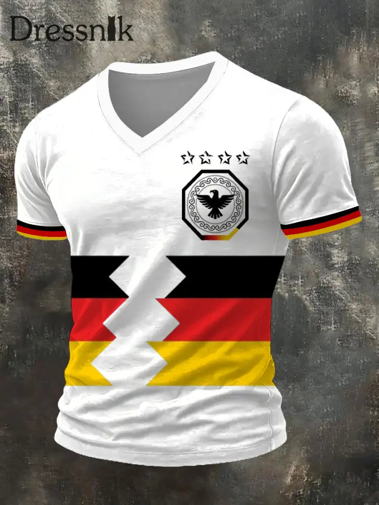 Herren schlanke Deutschland Flagge & Adler Grafik V-Ausschnitt T-Shirt mehrfarbig / S