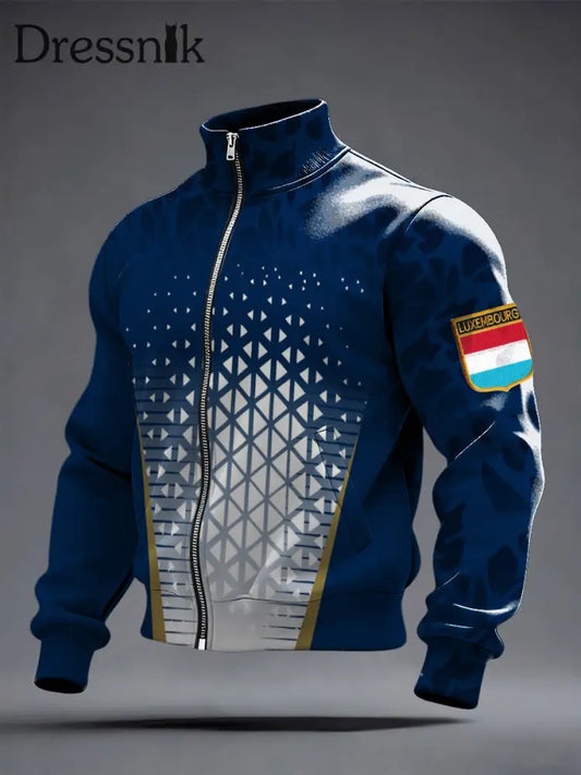 Herren Schlanke geometrische Luxemburger Flagge Jacke mit Reiß verschluss mehrfarbig / S
